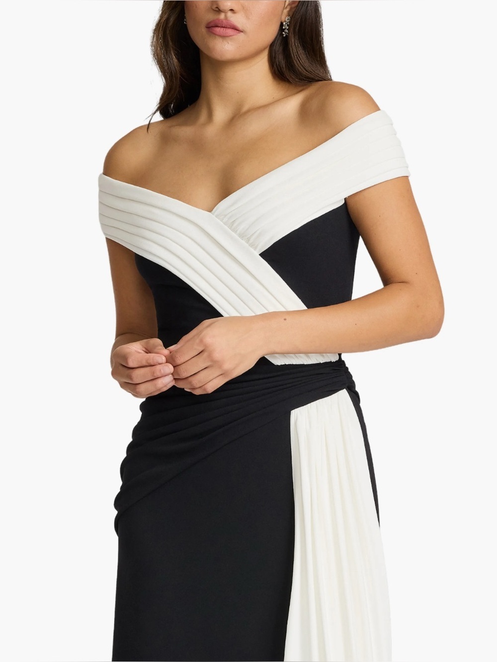 Tadashi Shoji Off the Shoulder Draped Crepe Gown - Picture 4 of 8